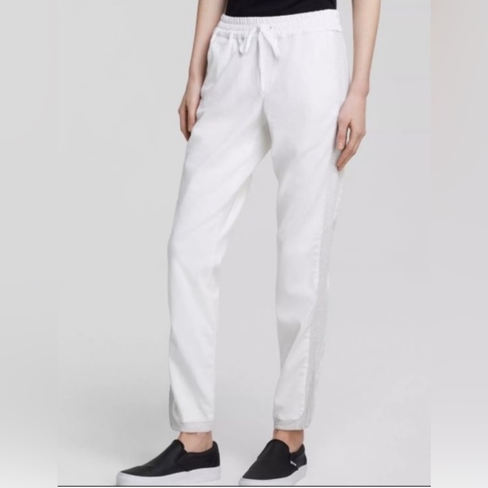 Joe’s Jeans white stretch Off Duty joggers Leather panels Small